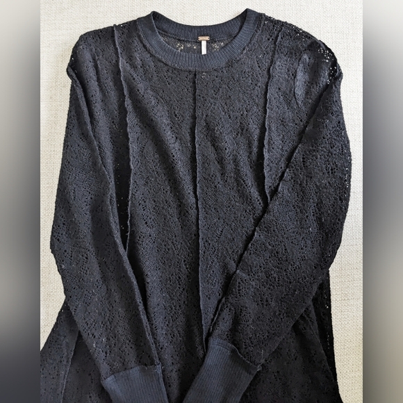 Free People Coffee In The Morning Lace Tunic Top Mini Dress Black Fit-n-Flare XS - Picture 7 of 9